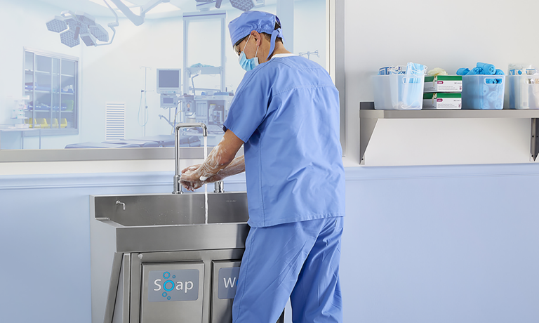 Commercial Scrub Sink with Single Faucet Hole